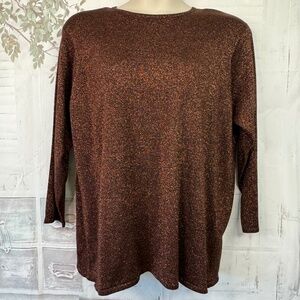Lane Bryant Designs Collection Holiday Metallic Bronze Brown LS Blouse Top 18 20